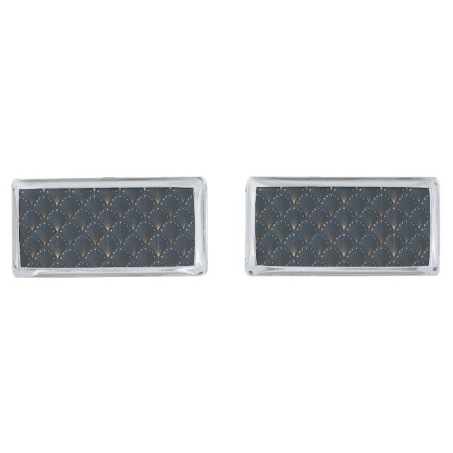 Blue And Gold Deco Pattern Cufflinks (Front)