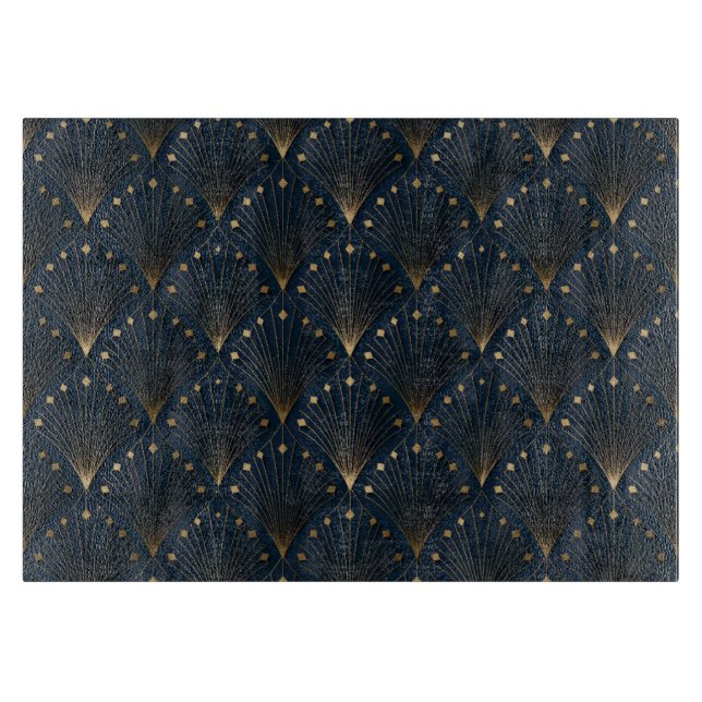 Blue And Gold Deco Pattern Cutting Board (Front)