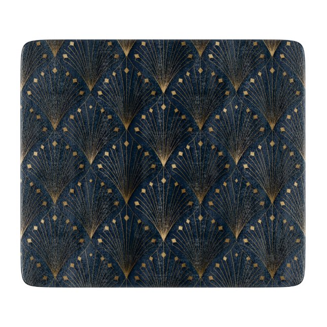 Blue And Gold Deco Pattern Cutting Board (Front)