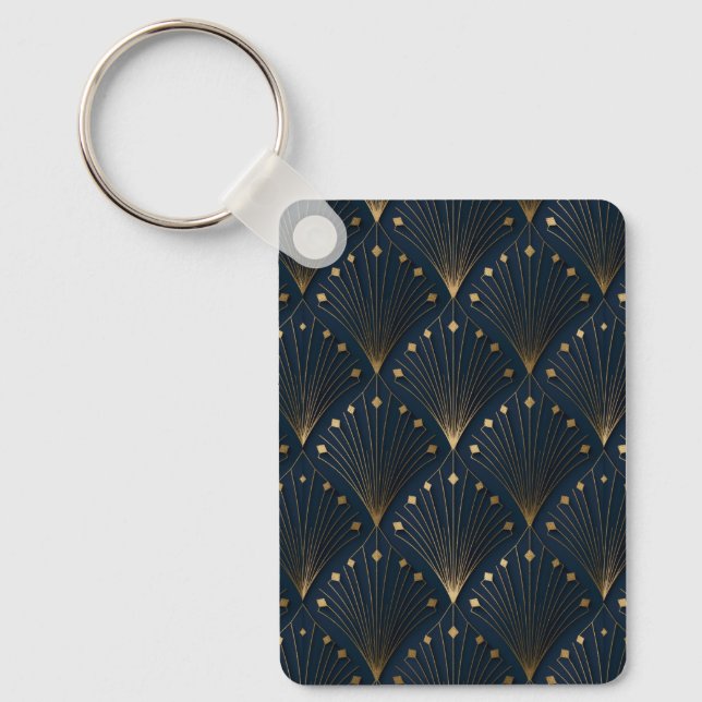 Blue And Gold Deco Pattern Keychain (Front)