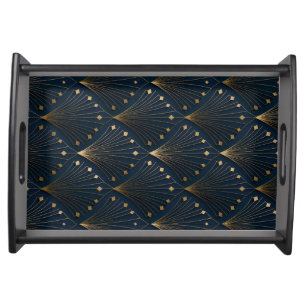 Blue And Gold Deco Pattern Serving Tray