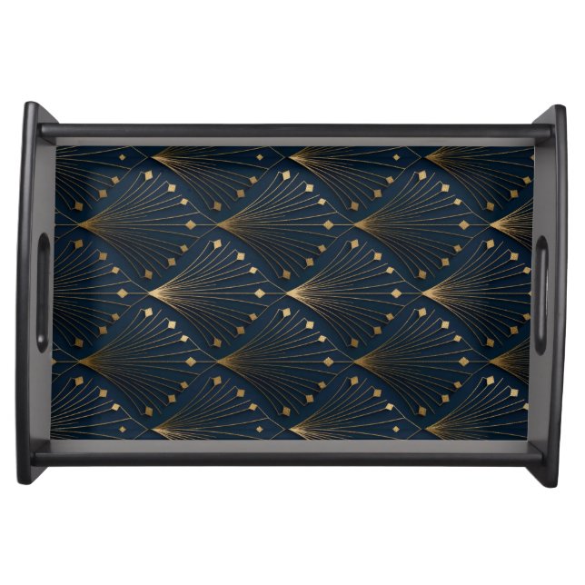Blue And Gold Deco Pattern Serving Tray (Front)