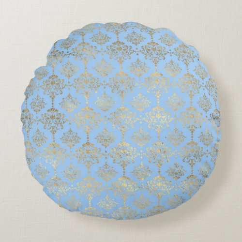 Blue and Gold design  Round Pillow