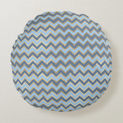 Blue and Gold design Round Pillow