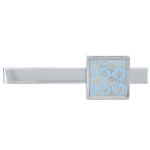 Blue and Gold design  Silver Finish Tie Bar