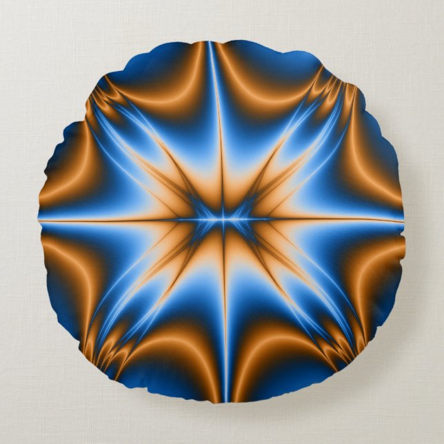 Blue and Gold Design Star Round Pillow (Front)