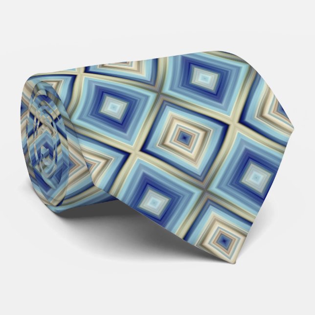 Blue and Gold Diamond Pattern Neck Tie (Rolled)