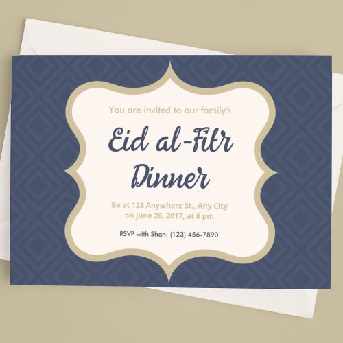 Blue and Gold Diamond Patterned Eid al_Fitr  Invitation