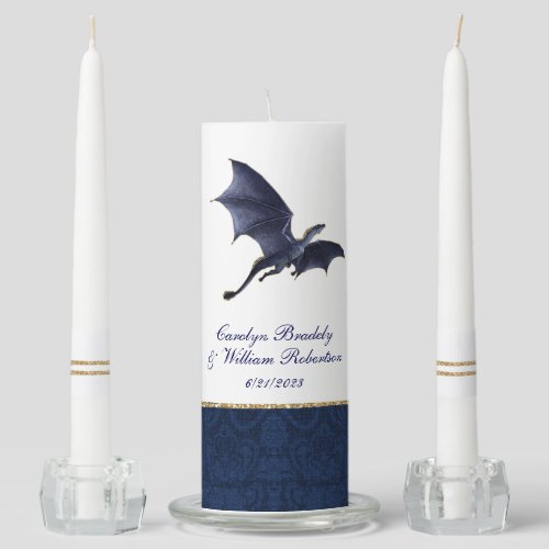 Blue and Gold Dragon Fantasy Wedding  Unity Candle Set
