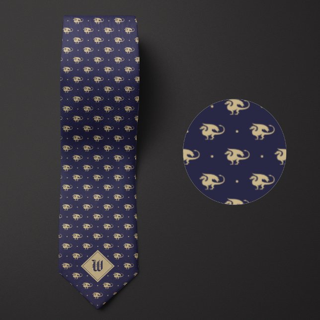 Blue and Gold Dragon in Profile with Monogram Neck Tie (Creator Uploaded)