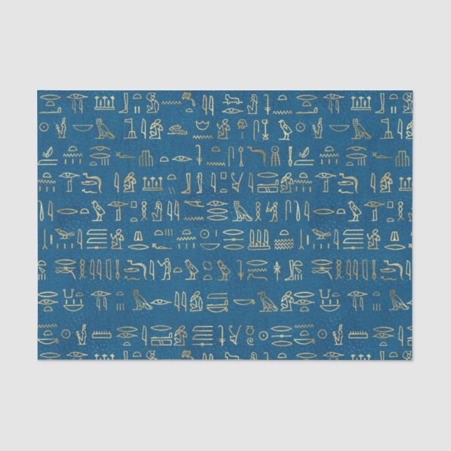 Blue and gold  Egyptian hieroglyphs Tissue Paper (Front)