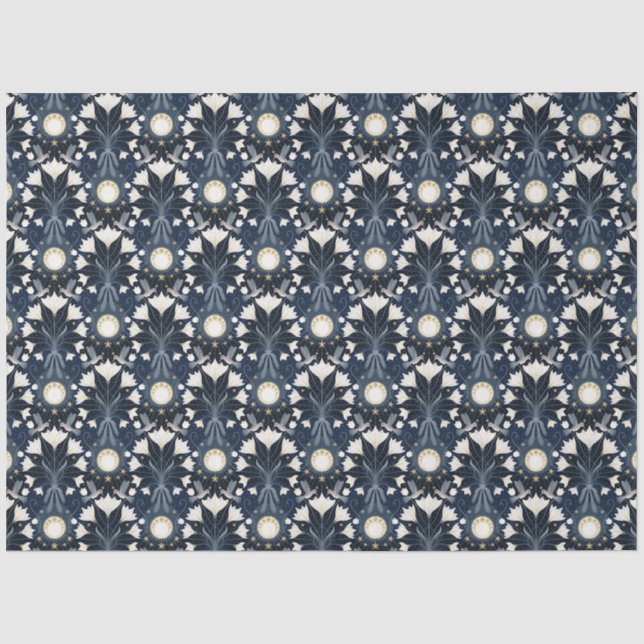 Blue and Gold Elegant Art Nouveau Moon Decoupage Tissue Paper (Front)