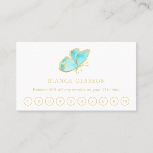 Blue and Gold Elegant Butterfly Beauty Salon Loyalty Card