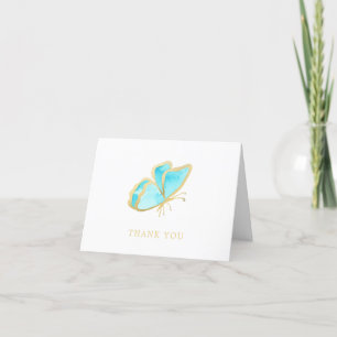 Blue and Gold Elegant Butterfly Letterpress Thank You Card