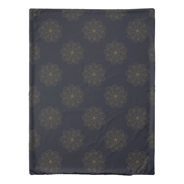 Blue and Gold Elegant Floral Pattern Duvet Cover (Back)