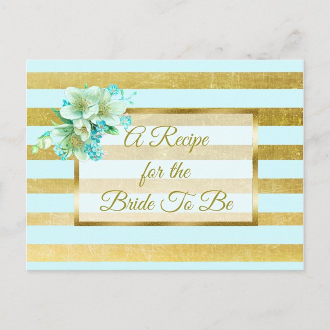 Blue and Gold Elegant Floral wedding Recipe Card (Front)
