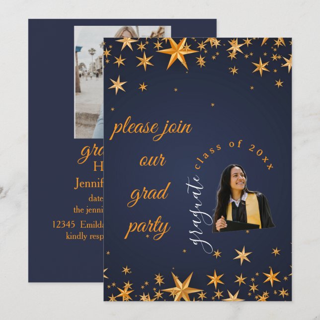 blue and gold elegant invitation (Front/Back)