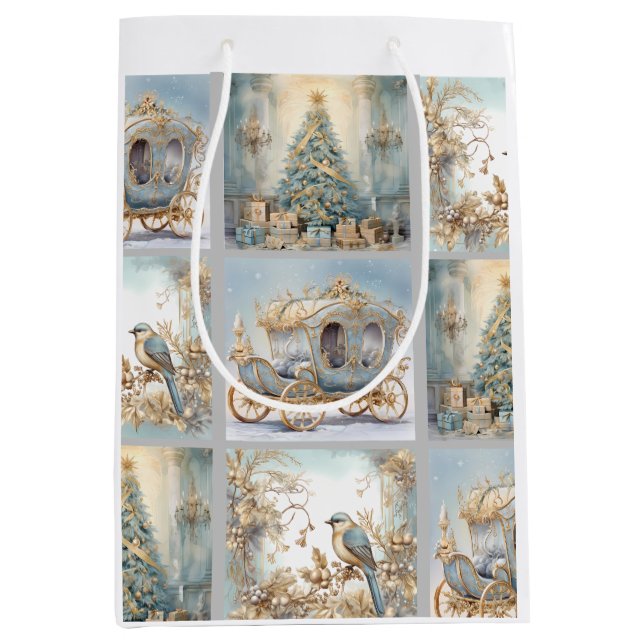Blue and Gold Elegant Wrapping Paper Medium Gift Bag (Front)