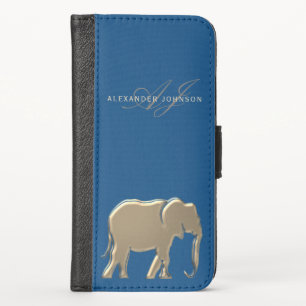 Blue and Gold Elephant Name iPhone XS Wallet Case
