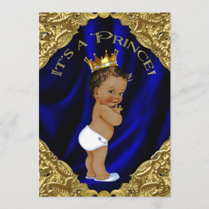 Blue and Gold Ethnic Prince Baby Shower Invitation
