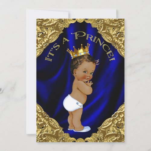 Blue and Gold Ethnic Prince Baby Shower Invitation