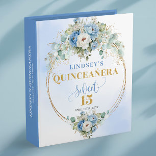 Blue and Gold Eucalyptus Quinceañera Album 3 Ring Binder