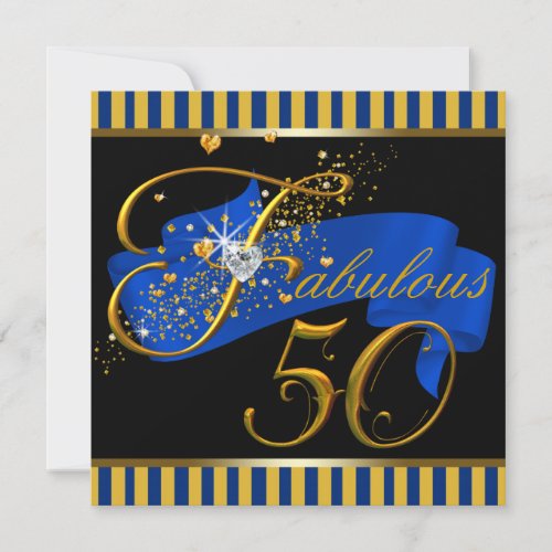 Blue and Gold Fabulous 50th Birthday Party Custom Invites