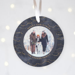 Blue and Gold Fairy Lights | Two Family Photos Ornament