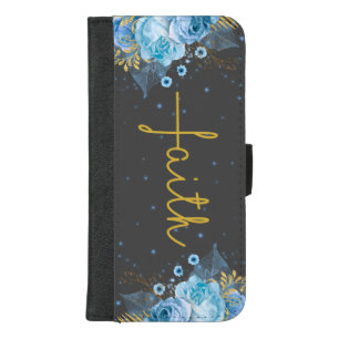Blue and Gold Faith Cross iPhone 8/7 Plus Wallet Case