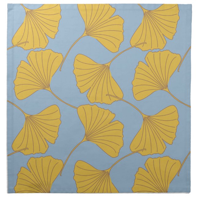 Blue and Gold Fall Ginkgo Ginko Biloba Leaves Cloth Napkin (Front)