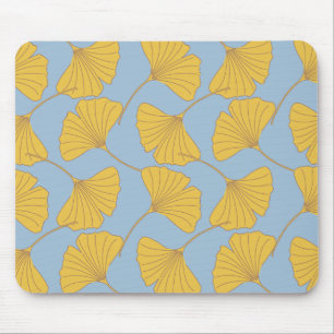 Blue and Gold Fall Ginkgo Ginko Biloba Leaves Mouse Pad