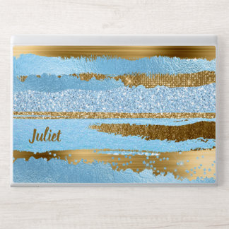Blue and Gold Faux Foil and Glitter HP Laptop Skin