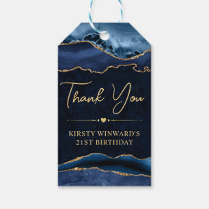 Blue and Gold Faux Glitter Agate Birthday Party Gift Tags