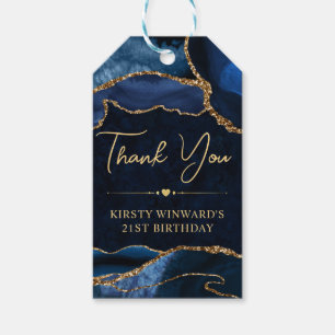 Blue and Gold Faux Glitter Agate Birthday Party  Gift Tags