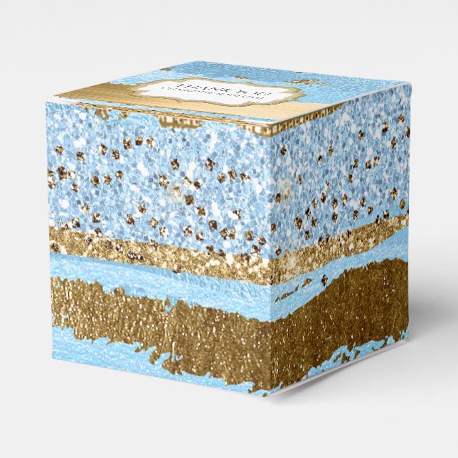 Blue and Gold Faux Paint and Glitter Favor Box (Front Side)