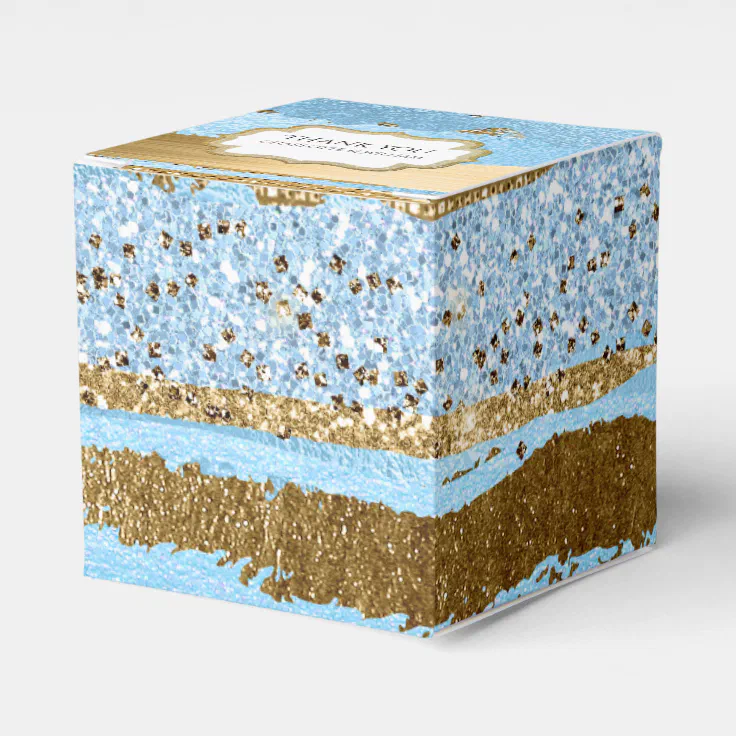 Blue and Gold Faux Paint and Glitter Favor Box | Zazzle