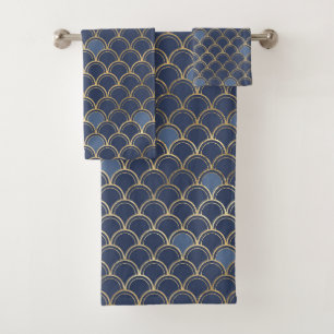 Blue and Gold Fish Scale Bath Towel Set