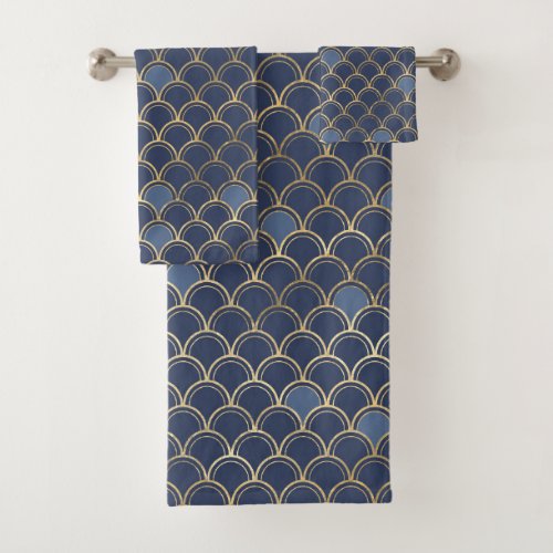 Blue and Gold Fish Scale  Bath Towel Set