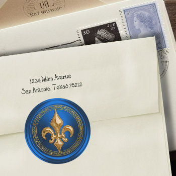 Blue And Gold Fleur De Lis Envelope Seal by TailoredType at Zazzle