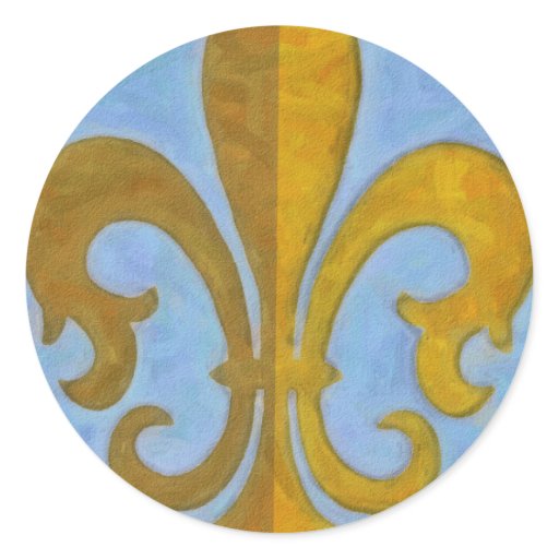 Blue and Gold Fleur De Lis Round Sticker | Zazzle