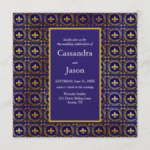 Blue and Gold Fleur-de-lis Wedding Invitation