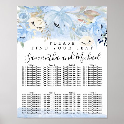 Blue and Gold Floral 8_Table Wedding Seating Chart