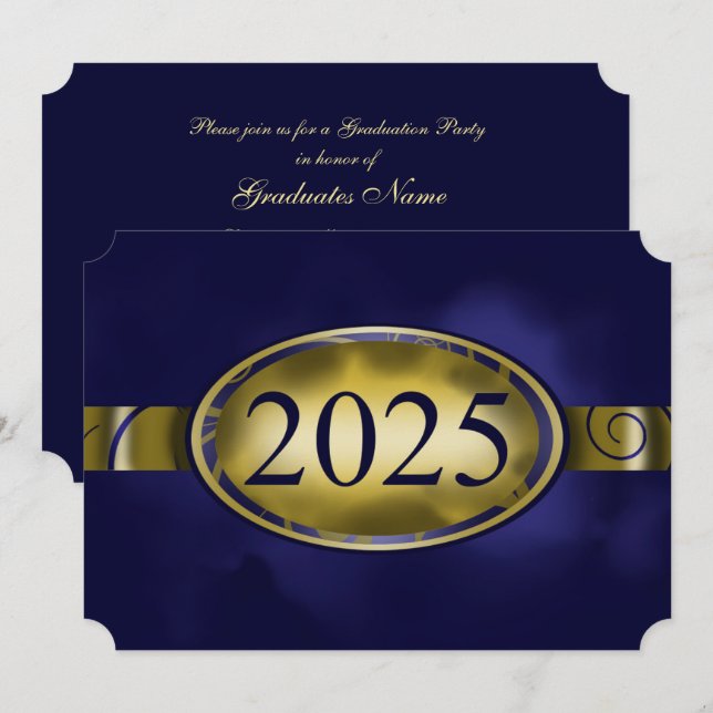 Blue and Gold Floral Button 2025 Graduation Party Invitation (Front/Back)