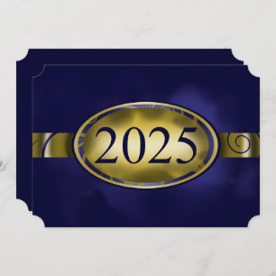 Blue and Gold Floral Button 2025 Graduation Party Invitation