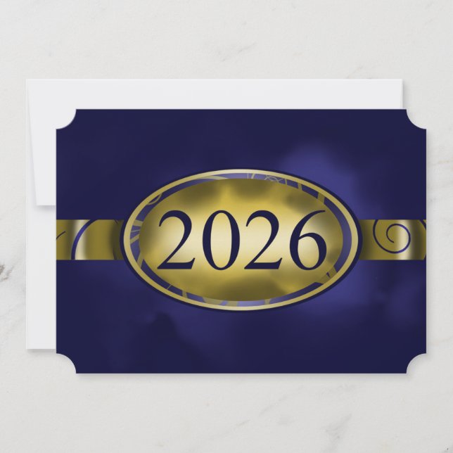 Blue and Gold Floral Button 2026 Card (Front)