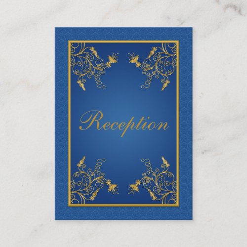 Blue and Gold Floral Damask Enclosure Card Business Card Templates