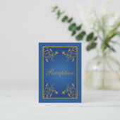 Blue and Gold Floral Damask Enclosure Card (Standing Front)