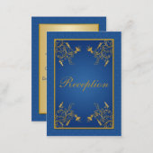 Blue and Gold Floral Damask Enclosure Card (Front/Back)