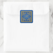 Blue and Gold Floral Damask Monogram Sticker (Bag)
