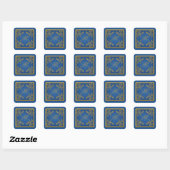 Blue and Gold Floral Damask Monogram Sticker (Sheet)